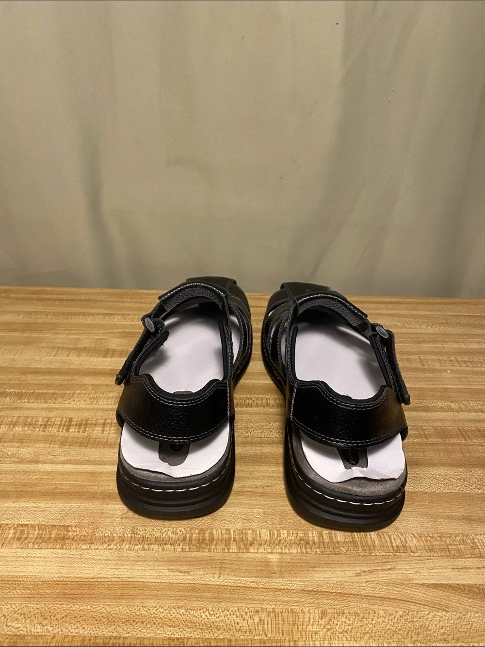 Dr. Scholl's Men's Gaston Fisherman Sandals Black Leather Closed Toe 13M NWOT